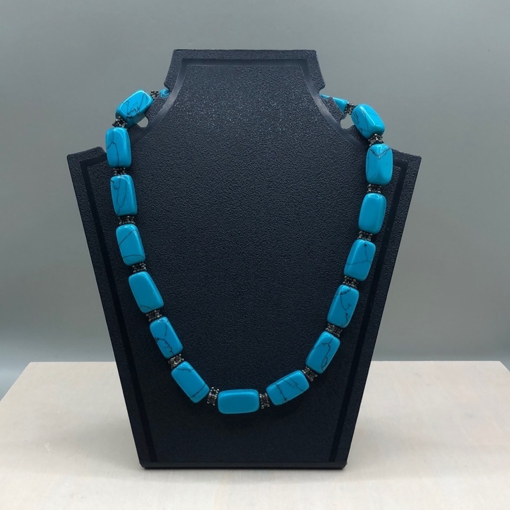 Treated turquoise boho statement style collar necklace single strand.